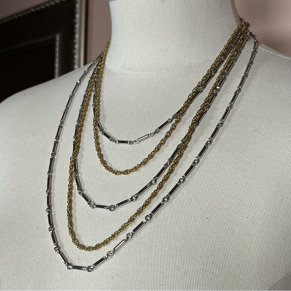 Vintage gold Mixed Metal Heavy Multi Chain Necklace Mobwife
